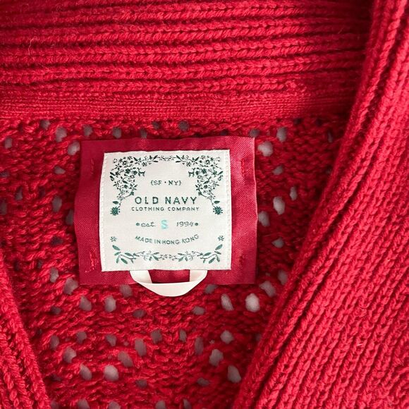 Old Navy Womens S Sweater Wool Angora Shawl Collar Lace Red Cottagecore Regency - Picture 4 of 12